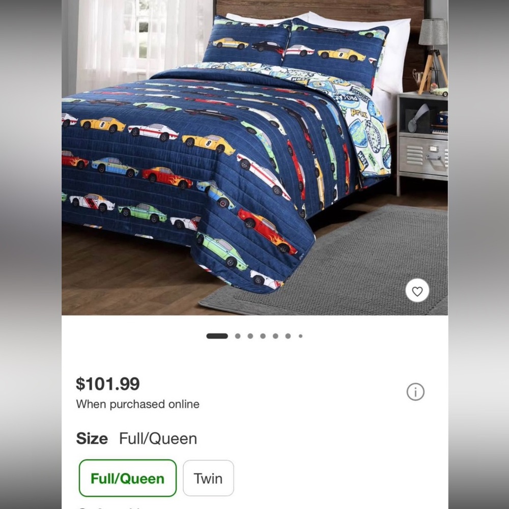 Kids' navy reversible Race Car Bedding Set full queen - Picture 2 of 5